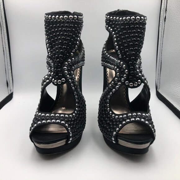 Bebe Cassandra Black Silver Studded Women's Stiletto Heels Size 6M - Picture 3 of 7